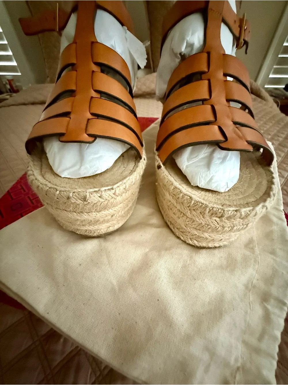 Tory Burch Fisherman Espadrille Wedge Toasted Soufflé, size 9. Like New in Box.